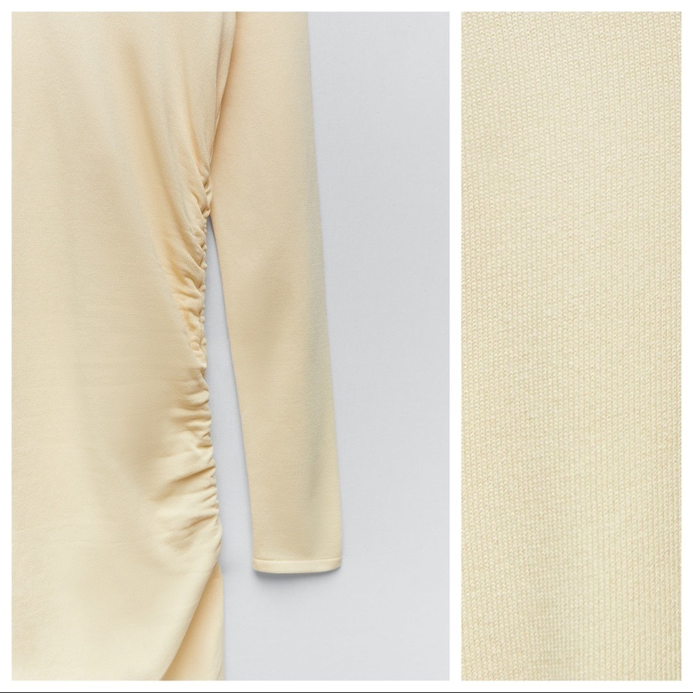 NWT. Zara Yellow Draped Knit Midi Dress. Size L. - Picture 4 of 9